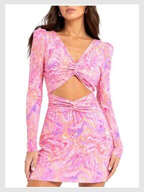 LoveShackFancy Nanita Mini Dress Pink Marble Cut-Out Long Sleeve S